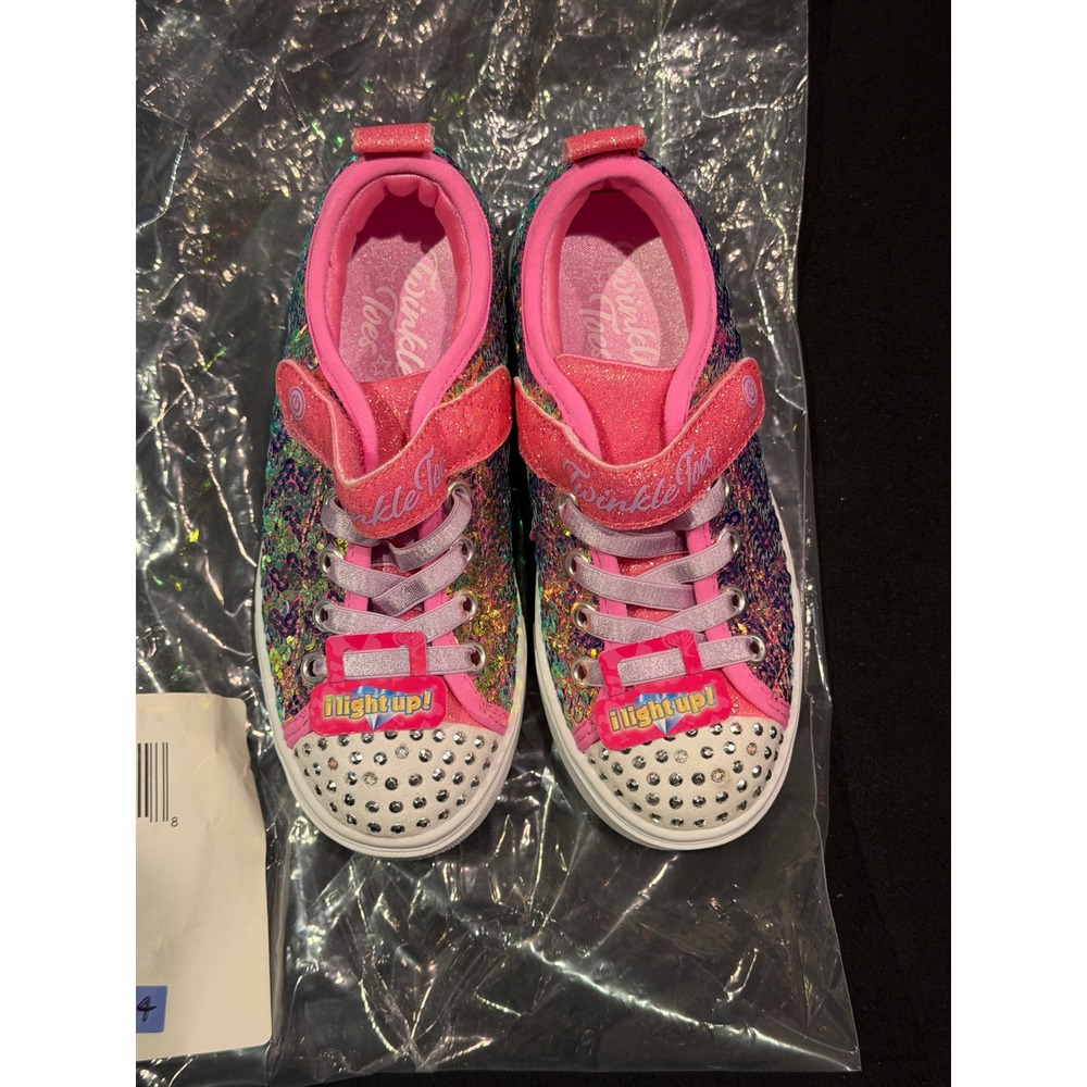 Skechers Twinkle Toes Sparks PS 314812L Pink Sequin Light Up Shoes Kids Size 12